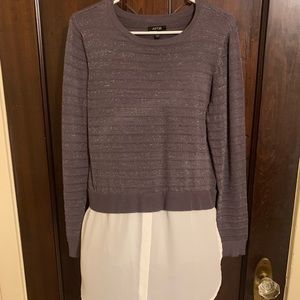 Sweater with faux blouse hanging out